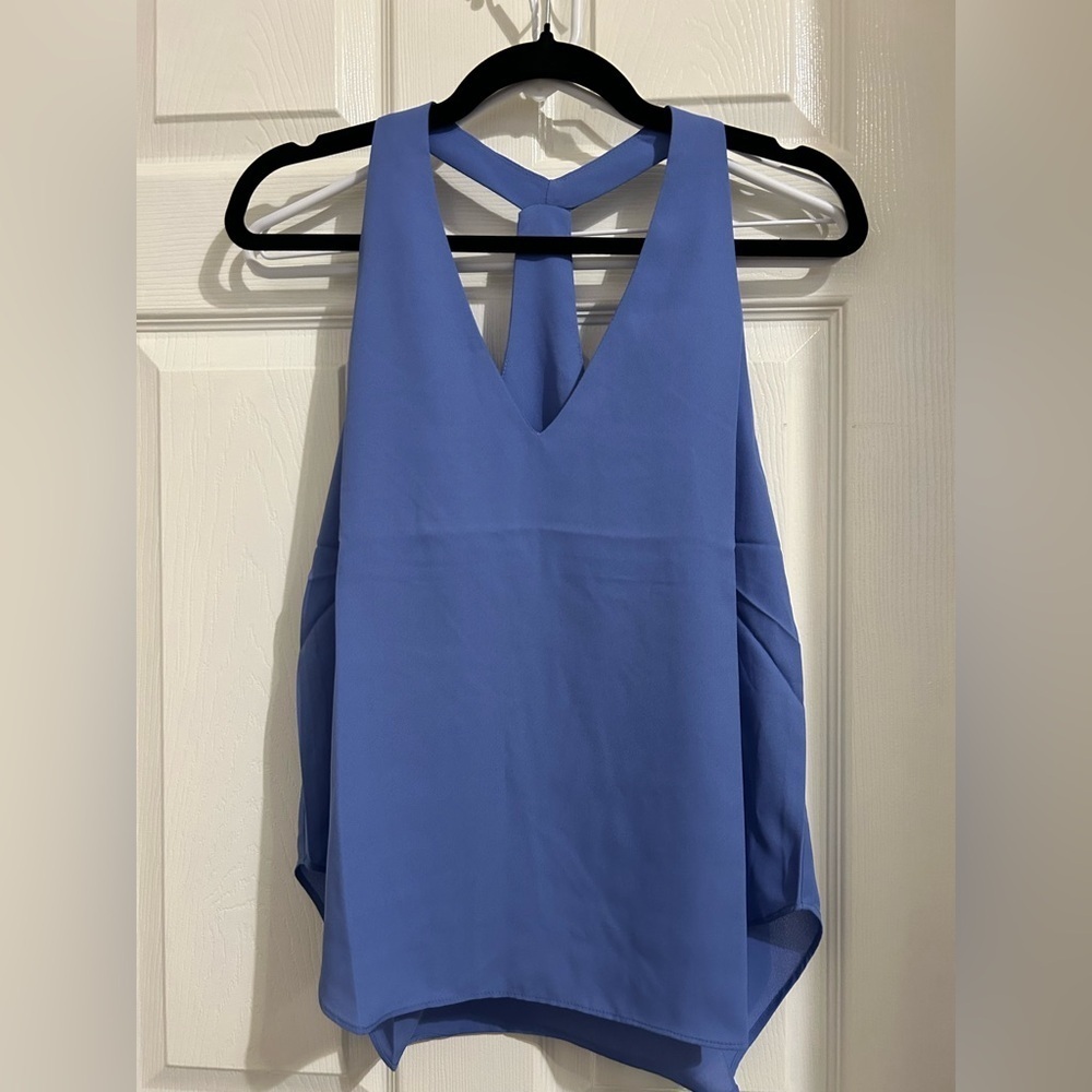 NWT three eighty two cornflower Blue Sleeveless Women's halter trapeze Top sz sm